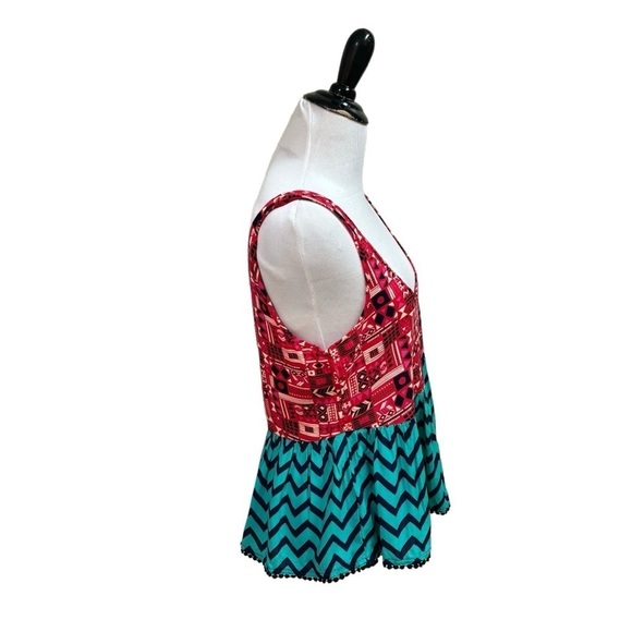 Empyre Women's M Medium Tank Top Peplum Hem NWT Multi Pattern Open Back - Picture 4 of 6